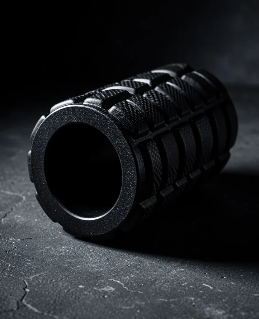 Foam roller on dark surface