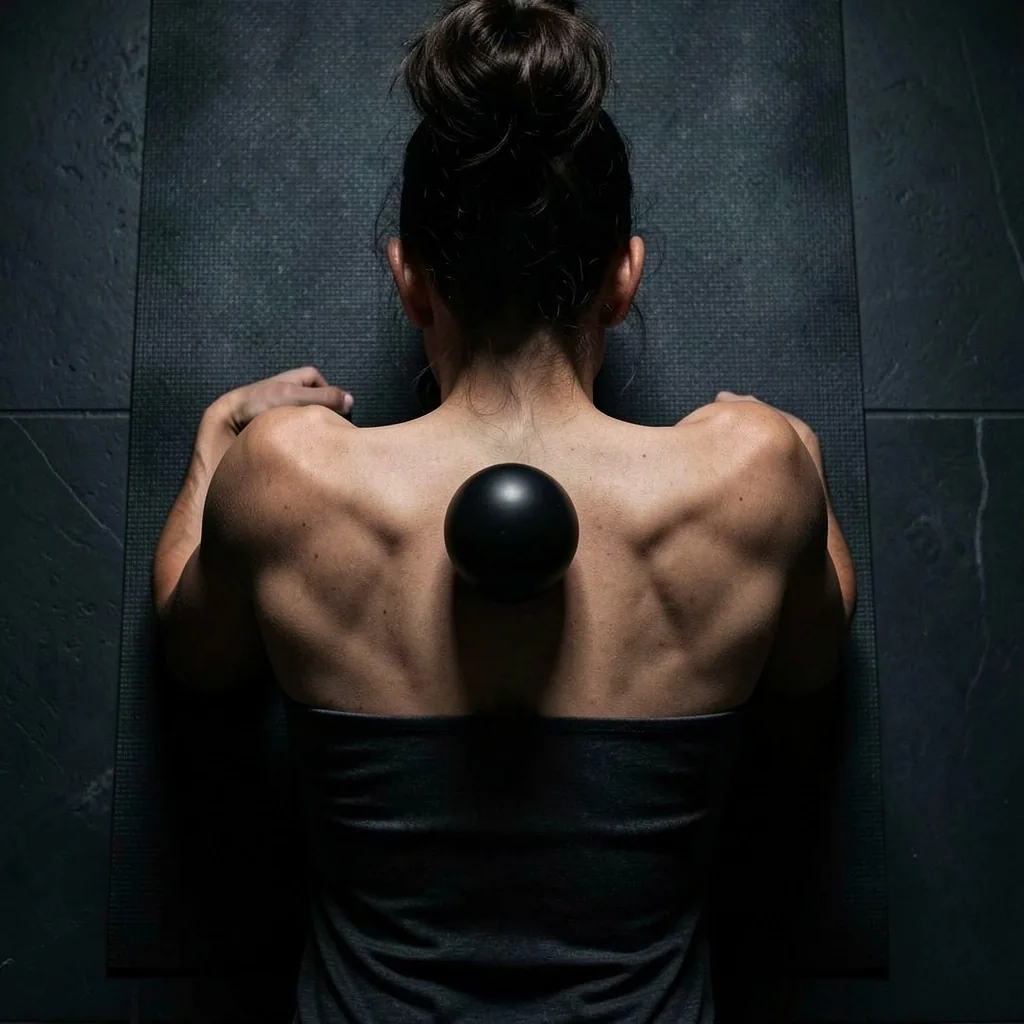 Peanut massage ball on upper back