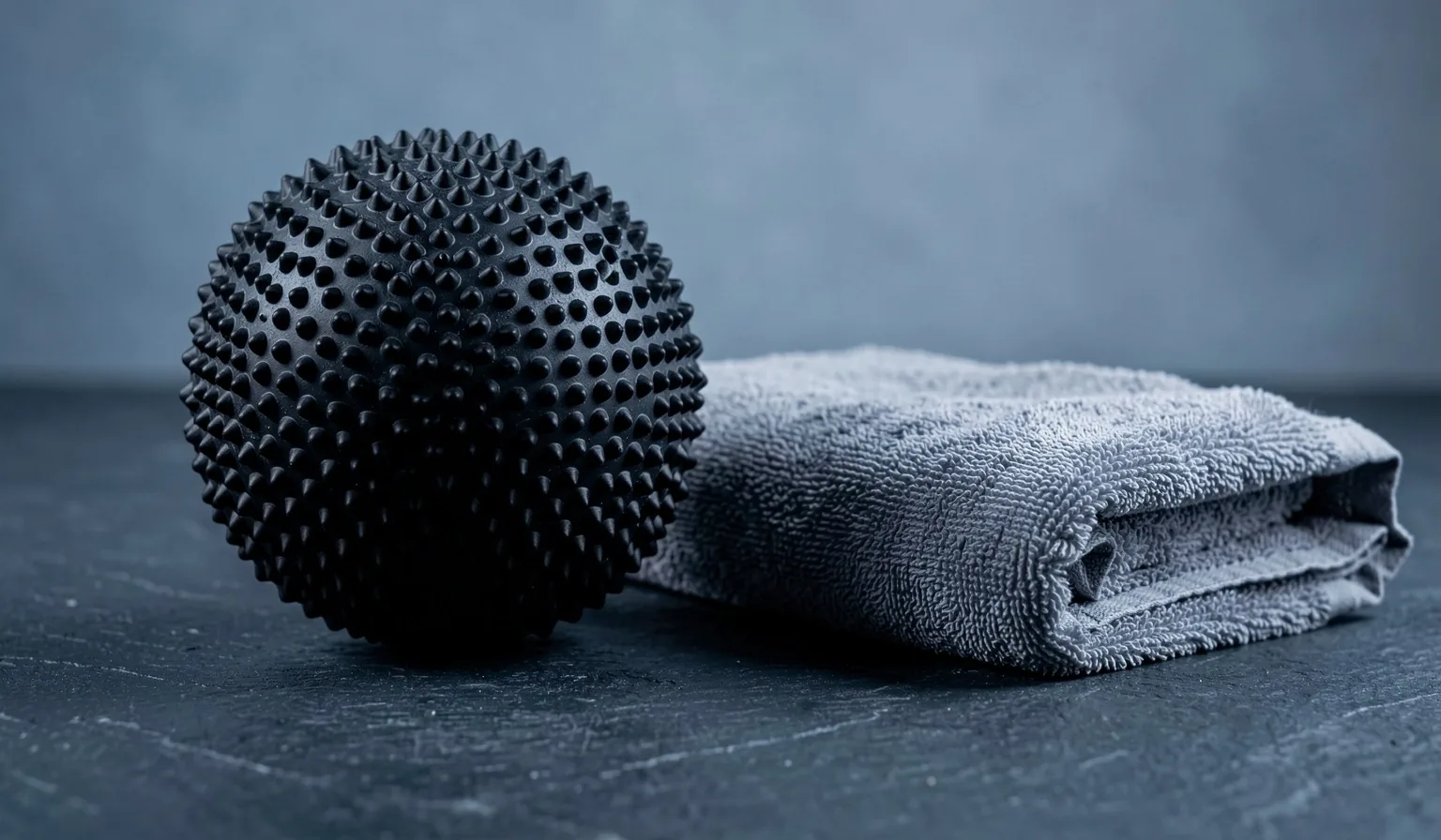 Foam roller on dark surface in dramatic light