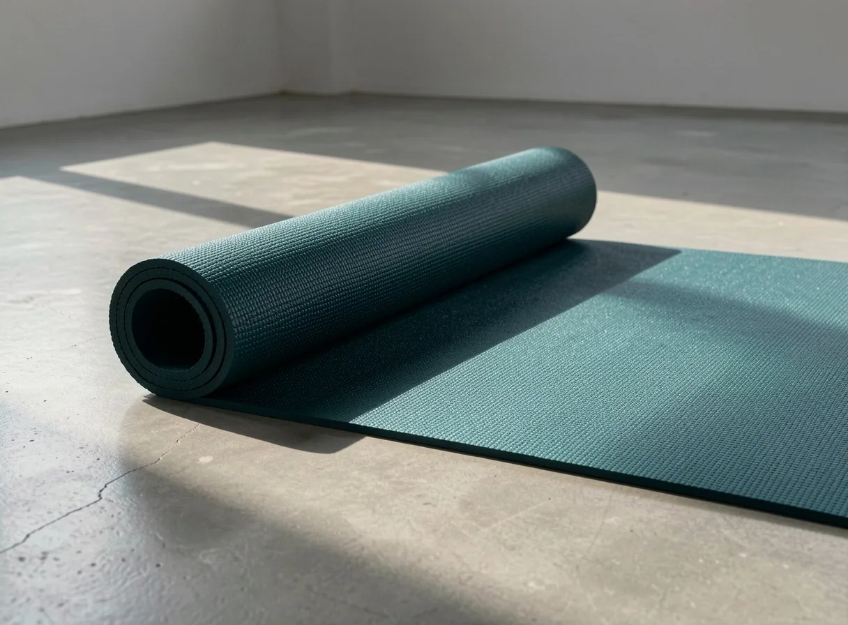 Yoga mat unrolled on a studio floor